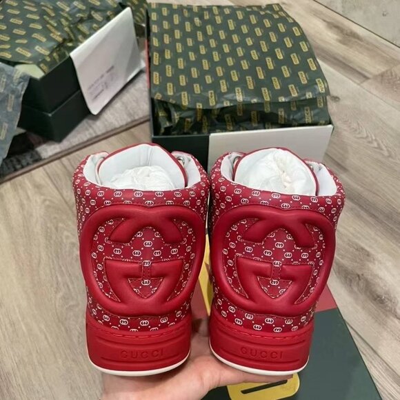 NIB Authentic Gucci-Dapper Dan Calfskin GG Micro Monogram Mens High Top Sneakers - Picture 4 of 7